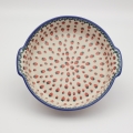 Półmisek ceramiczny okrągły z uszami A525 D139 – ręcznie malowana ceramika bolesławiecka w tradycyjnym wzorze, elegancki i funkcjonalny do serwowania potraw.
