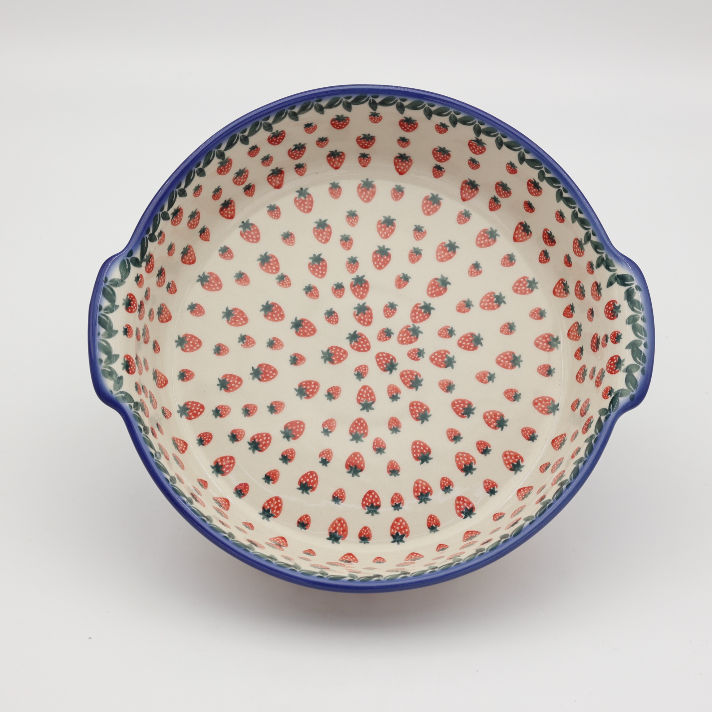 Półmisek ceramiczny okrągły z uszami A525 D139 – ręcznie malowana ceramika bolesławiecka w tradycyjnym wzorze, elegancki i funkcjonalny do serwowania potraw.