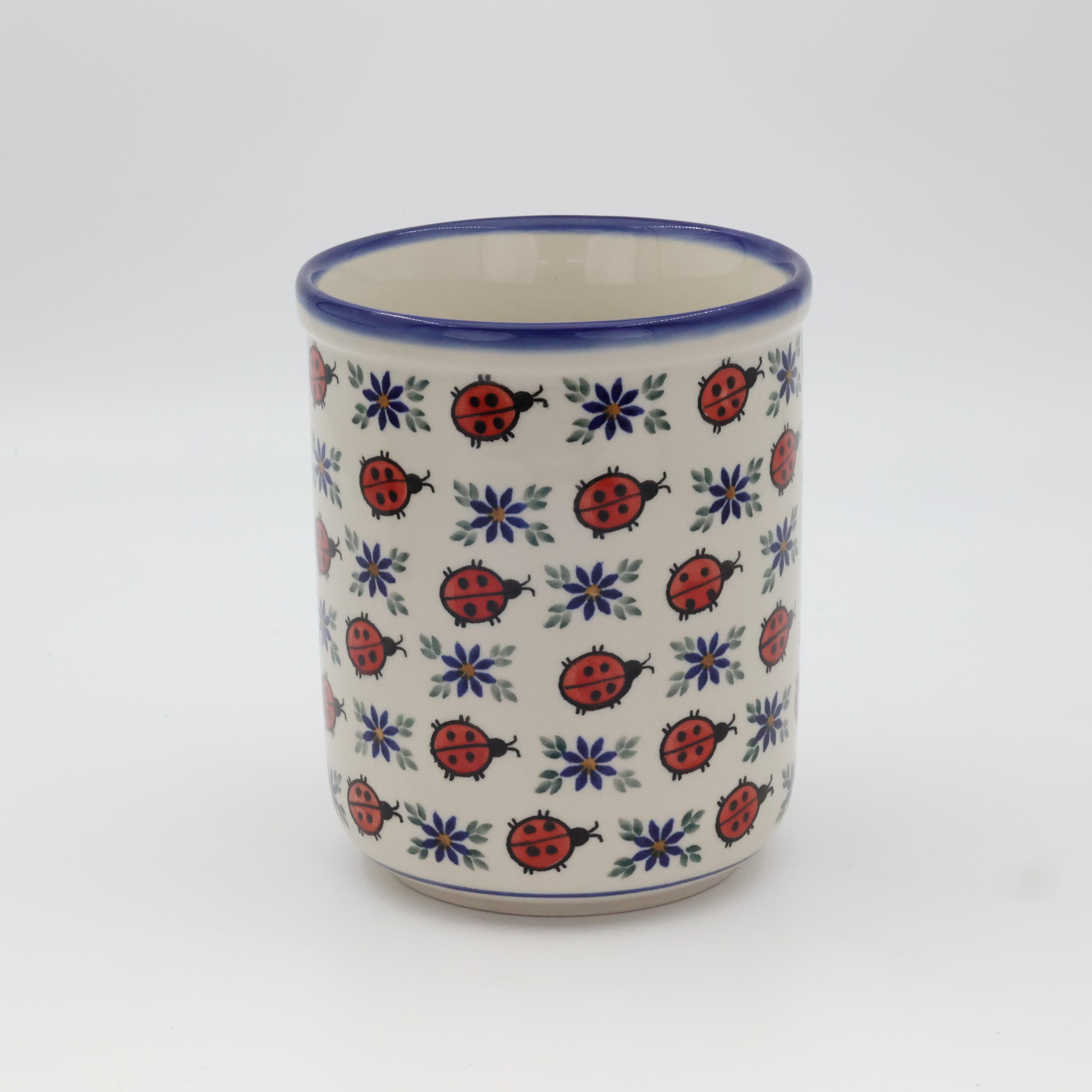 Pojemnik na przybory kuchenne duży A73 D18 – ręcznie malowana ceramika bolesławiecka w klasycznym wzorze, idealna do przechowywania kuchennych akcesoriów.