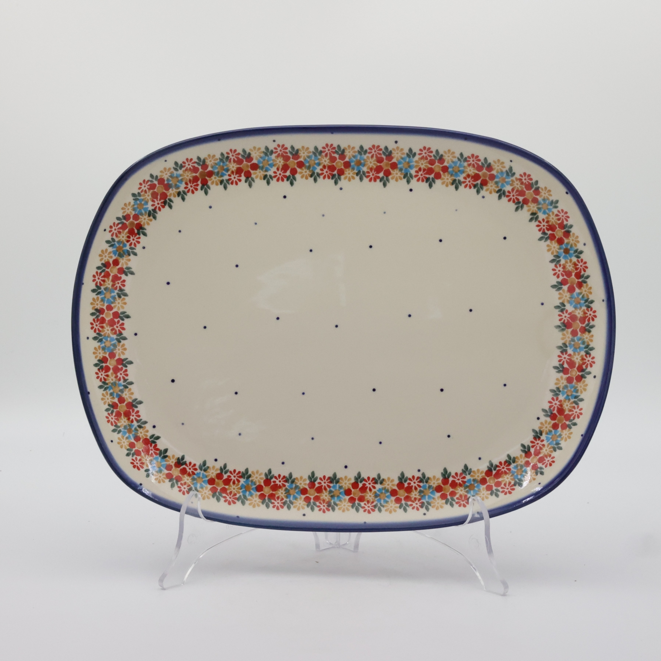 Duży ceramiczny półmisek ROGAŚ A173, ręcznie malowany, idealny do serwowania mięs, wędlin i przekąsek.