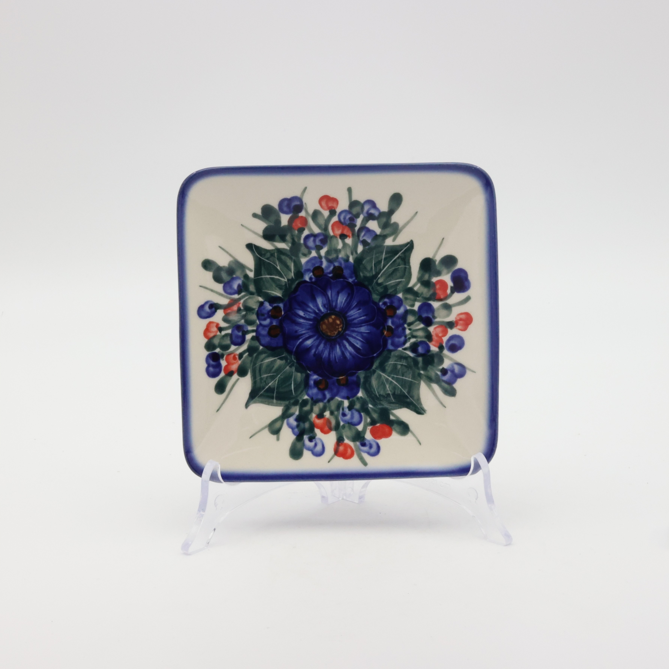 Hand-painted square sushi plate from Bolesławiec pottery.
